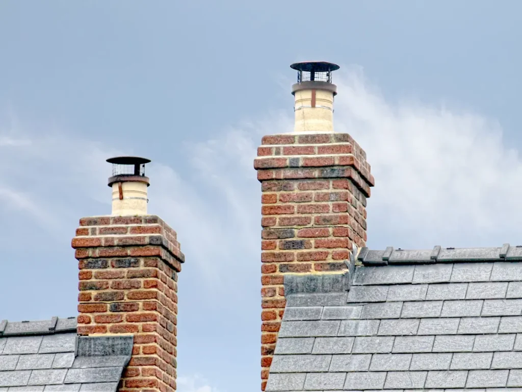 Brick chimneys on a historic roof in the South Capitol neighborhood of Olympia