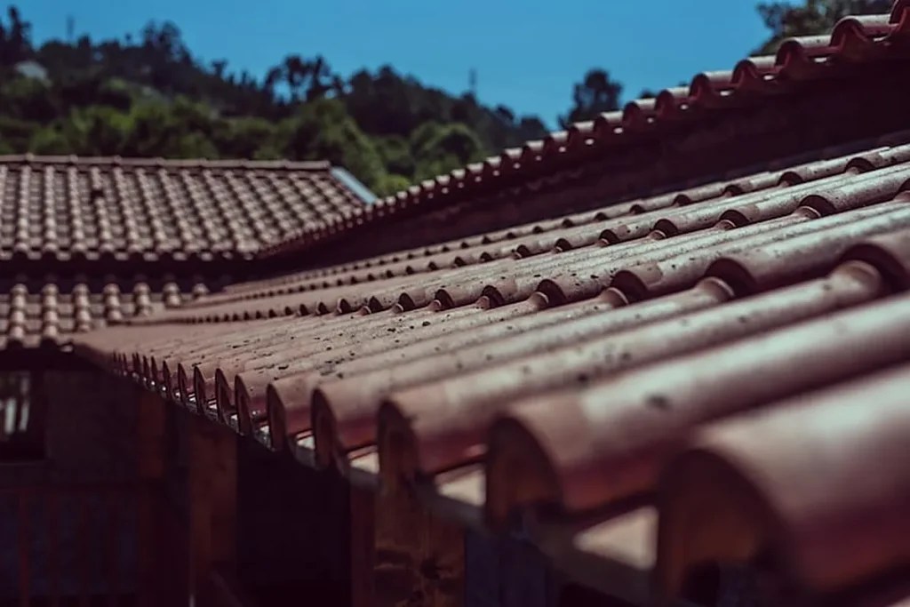 Close-up of roof tiles checked during a roof inspection