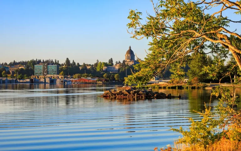 Capitol Lake near Tumwater, WA with the Washington State Capitol dome